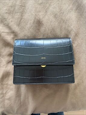 JW PEI Black Croc-Embossed Compact Shoulder Bag